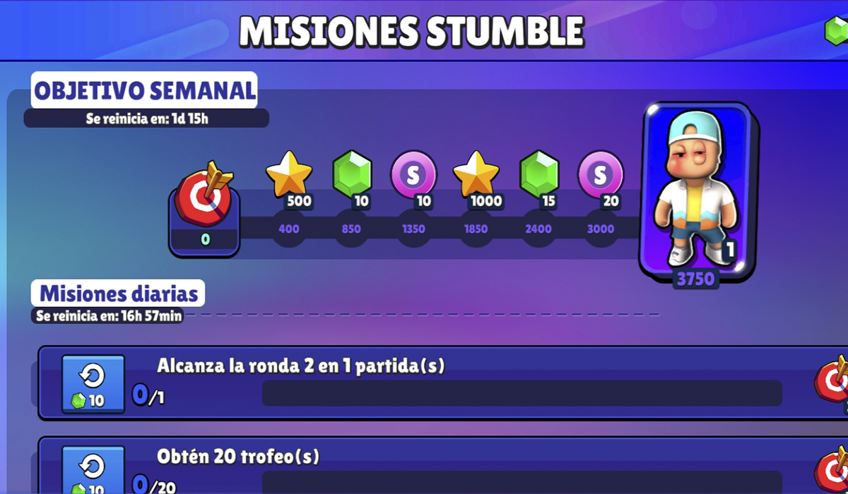 Skin y gemas en Stumble Guys: completa misiones